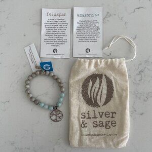 Silver & Sage Feldspar Matte Amazonite Sil Plated Brass SS Tree of Life Bracelet